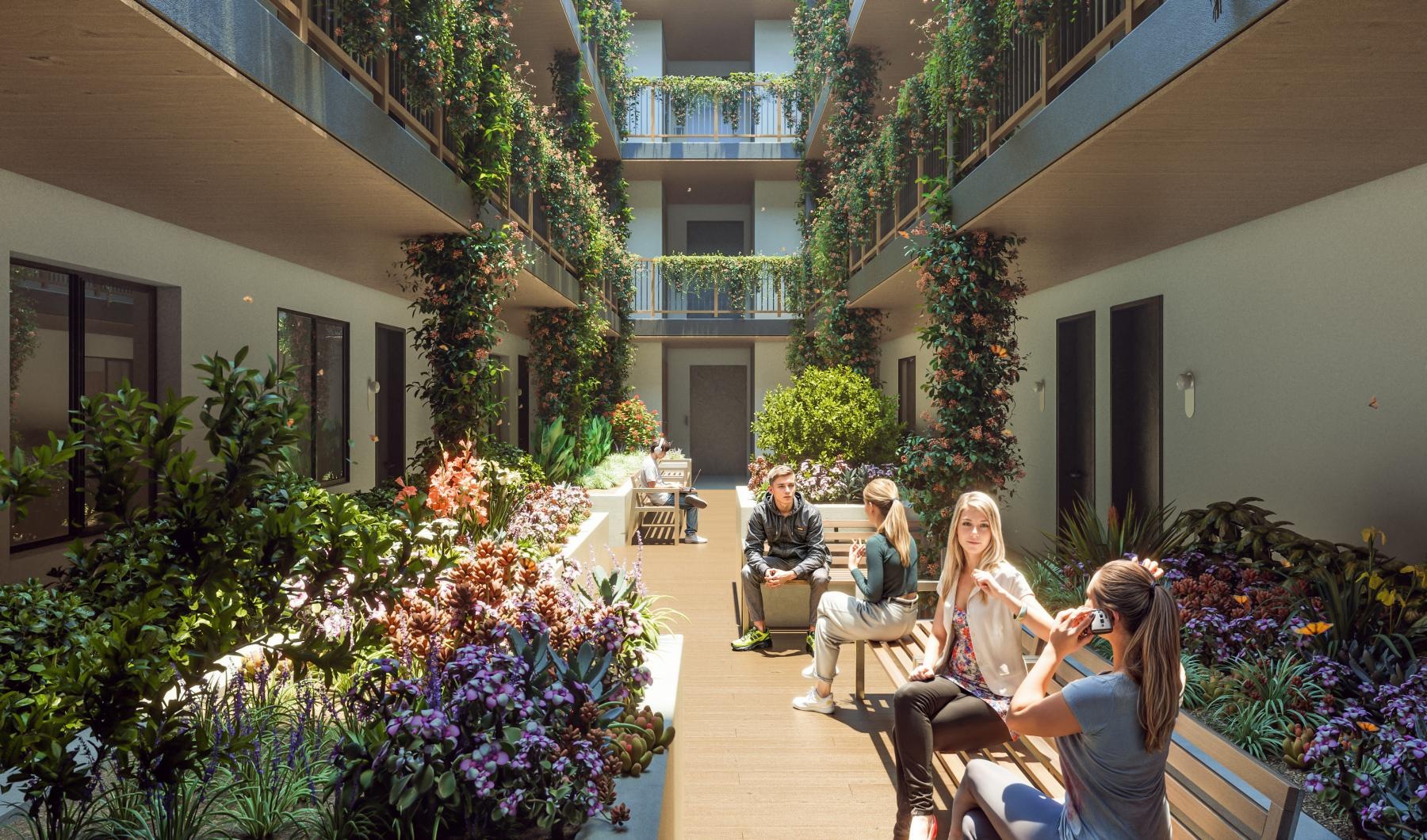 Settle into comfort at Porter Mar Vista people sitting on a bench